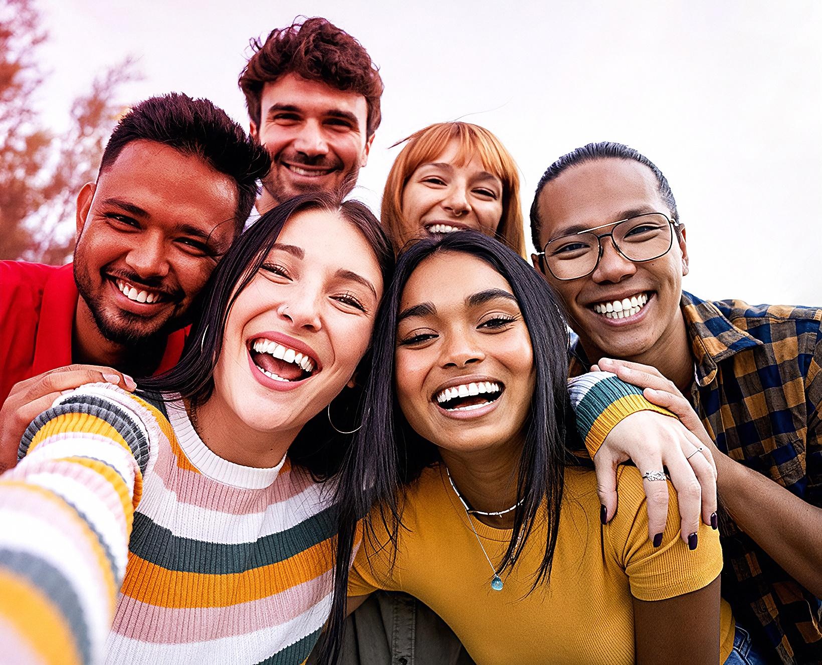 A group of friends smiling